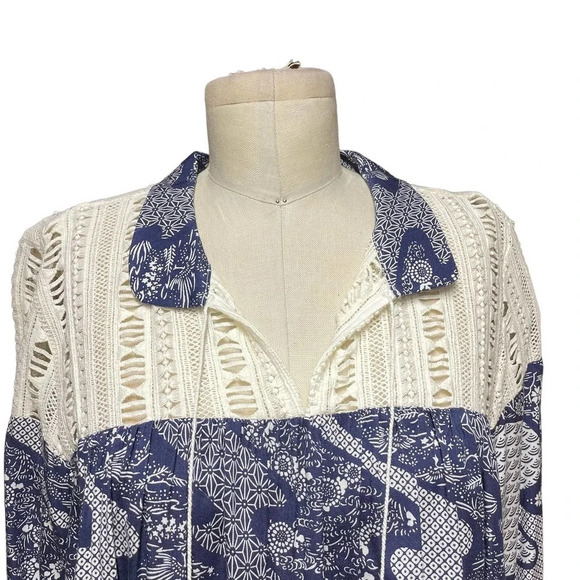 Sea New York Floral Lace Combo Tie Blouse Blue White Size 2 - Picture 2 of 10